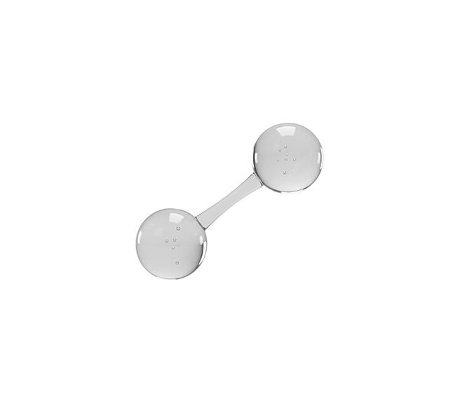 Transparent molecular structure with two connected spherical parts.