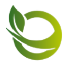 Green circular logo featuring two abstract leaves on a light background.